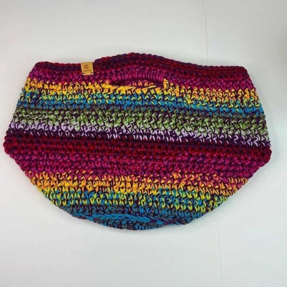 Handcrafted Multicolor Crochet Scrap Woven Tote Bag Basket Storage Handmade Knit